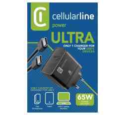 Slika izdelka: Hišni polnilec Cellularline USB-C 65W+ kabel C-C črn