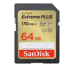 Slika izdelka: SDXC SANDISK 64GB EXTREME PLUS, 170/80MB/s, UHS-I, C10, U3, V30