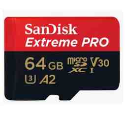 Slika izdelka: SDXC SANDISK MICRO 64GB EXTREME PRO, 200/90MB/s, A2, C10, UHS-I, U3, V30, adapter