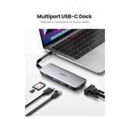 Slika izdelka: Ugreen USB-C 9v1 HUB 3*USB3.0+HDMI+VGA+RJ45 Gigabit+SD&TF +PD - box